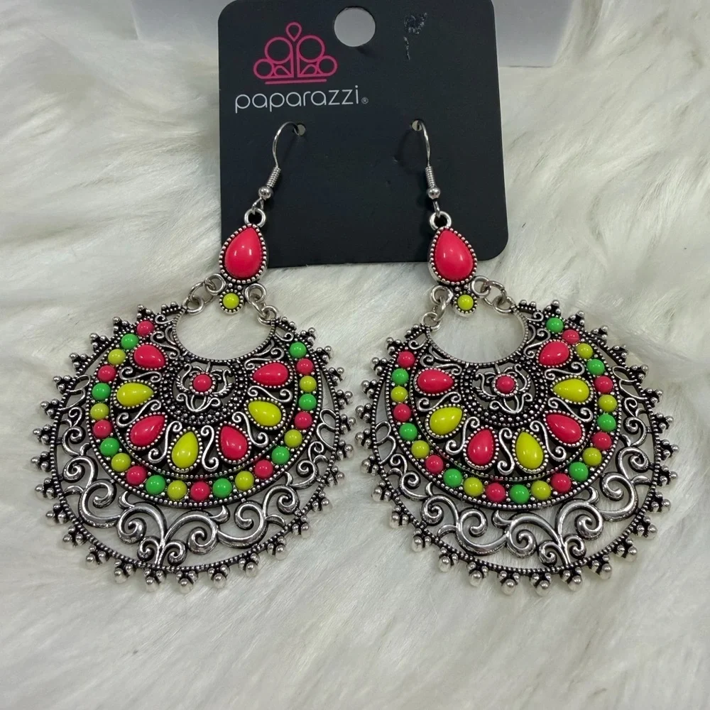 🩷5/$10🩷 Paparazzi Neon Filigree Dangle Earrings - Pink, Green, Yellow